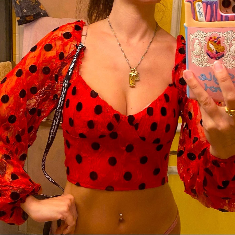 Pretty Little Thing Red Polka Dot Crop Top